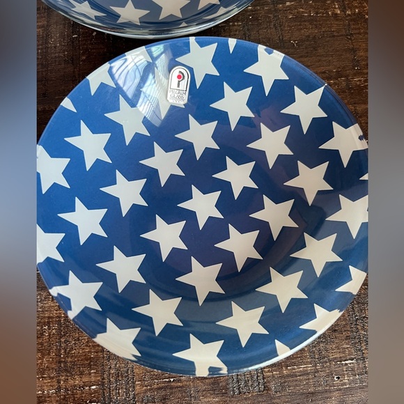 Vintage Pilgrim Glass Silhouette Set of 4 Bowls Reverse Paint Blue White Stars - Picture 2 of 6